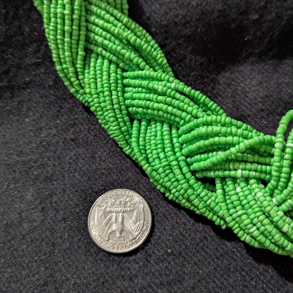 Silvertone Green Seed Bead Braided Statement Necklace - Picture 4 of 4